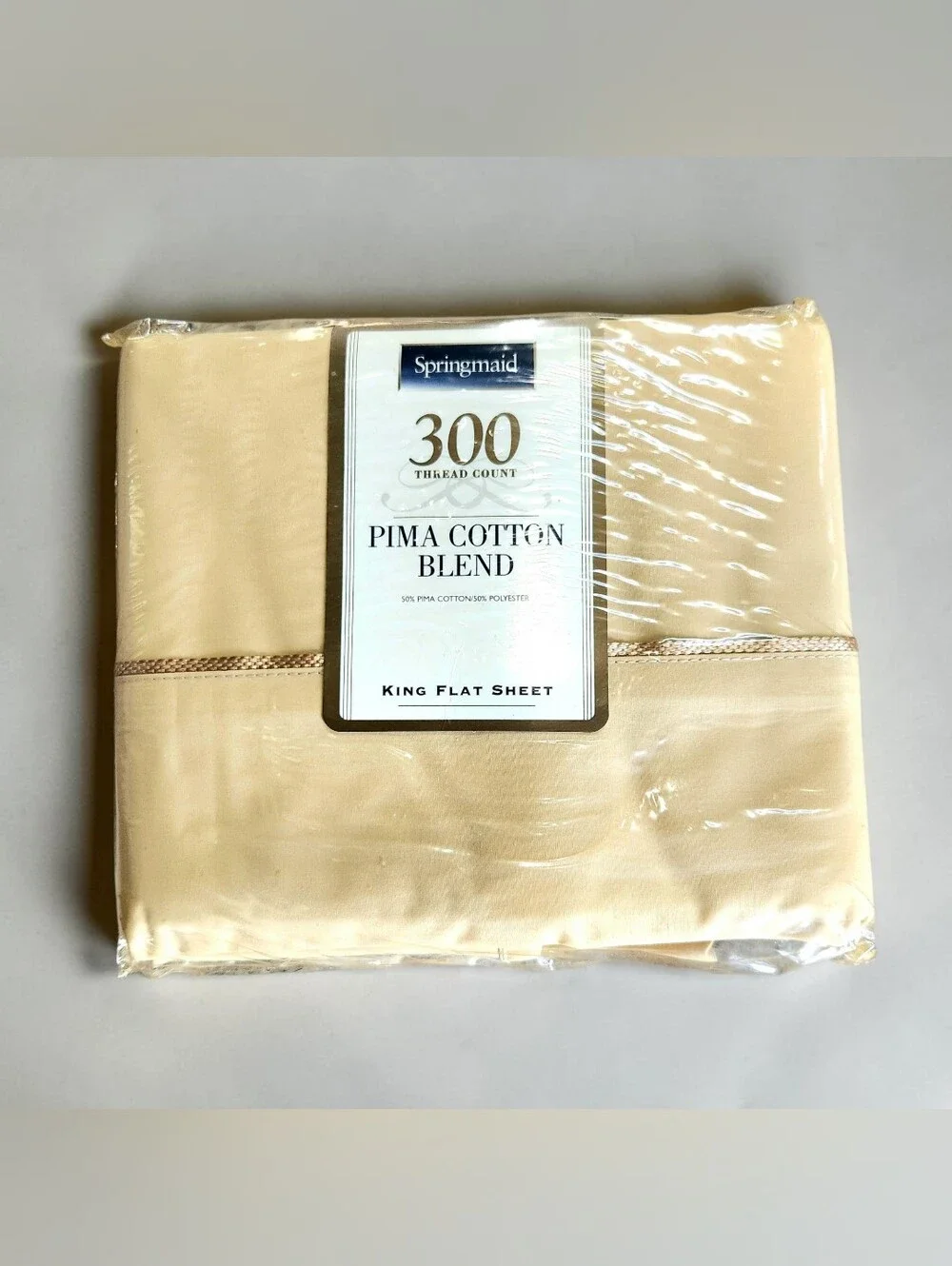 Springmaid King 300 Thread Count  Pima Cotton Blend Flat Sheet Tan Braid Trim